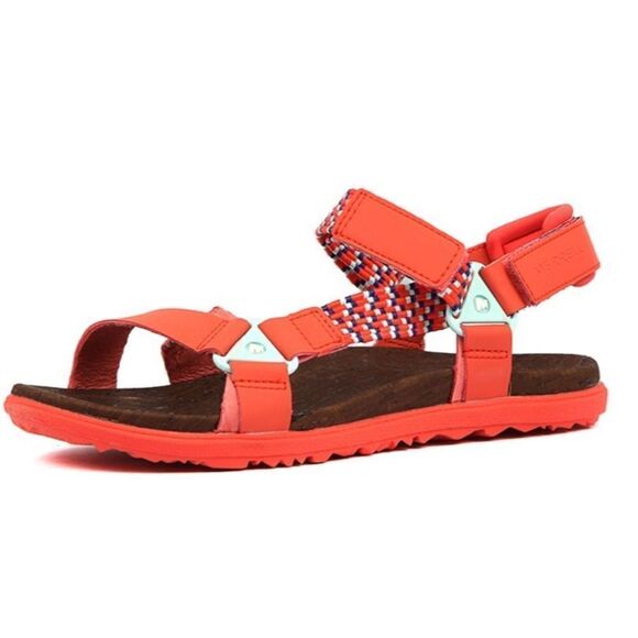 Merrell Around Town Sunvue woven sandal hot coral orange blue 10 - Picture 1 of 6